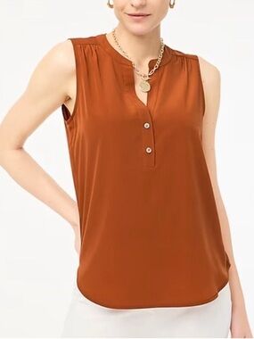 J. Crew Sleeveless Henley Top - Rust Brown